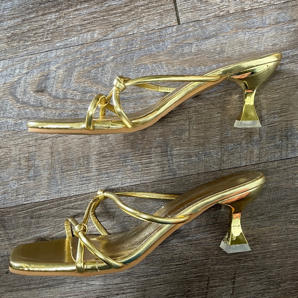 Gold Strappy Kitten Heels - Picture 5 of 7